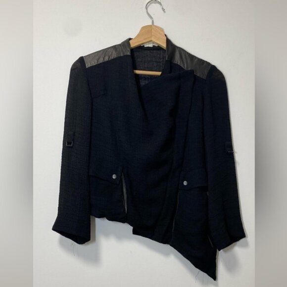 Helmut Lang Off Center Zip Silk Jacket Black Vintage 1990s size S Made in USA - Picture 2 of 8